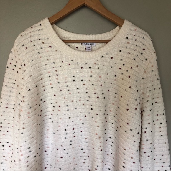 Tribal Jeans Cream Chunky Knit Sweater Mini Pom Pom Polka Dot Ivory Pullover XL - Picture 2 of 9